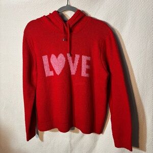 CUPCAKES & CASHMERE Sz XL Red Hooded Sweater with the Word Love Long Sleeve